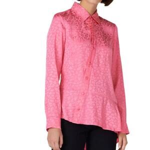 Koché Pink Leopard Jacquard Blouse 36/S Button Down Peplum Asymmetrical  Hem